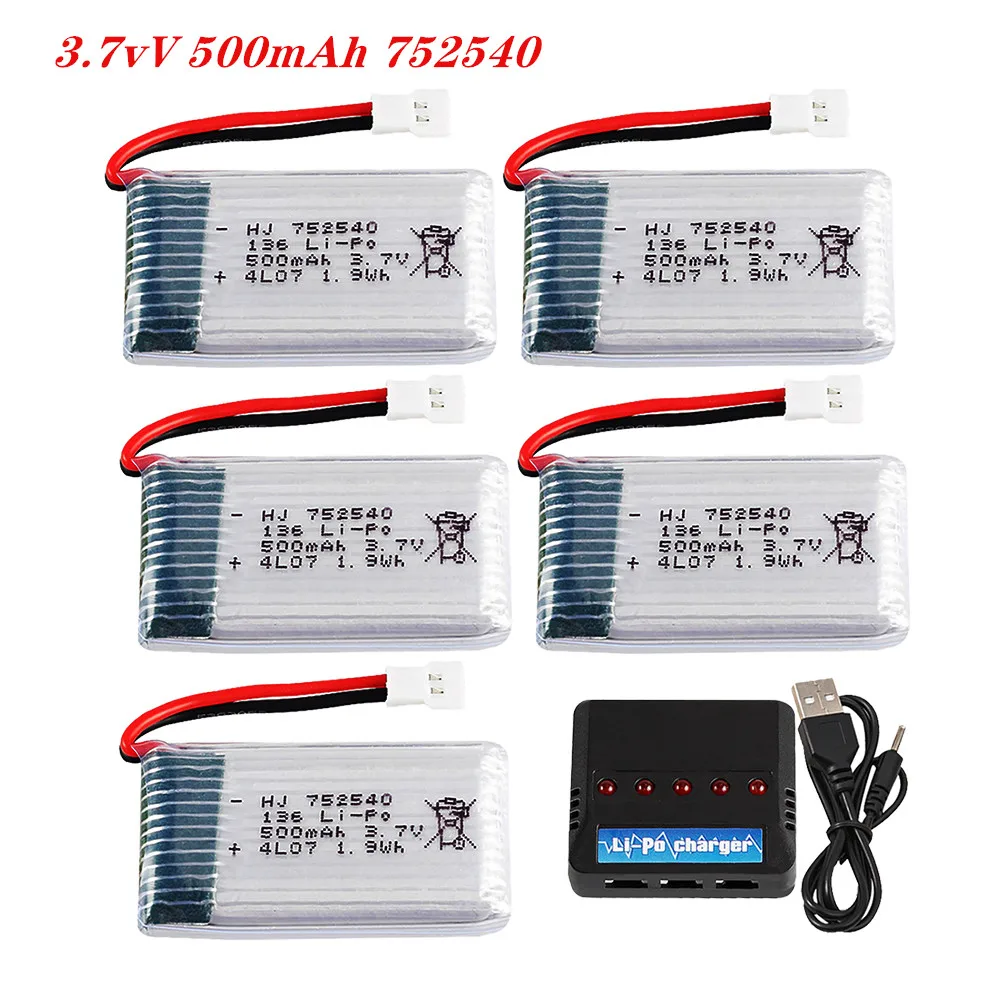 

3.7V 500mAh 752540 Lipo Battery Rechargeable Battery + Charger For Syma X5C X5SW M68 Cheerson CX-30 H5C Drone Spare Parts 2-5pcs