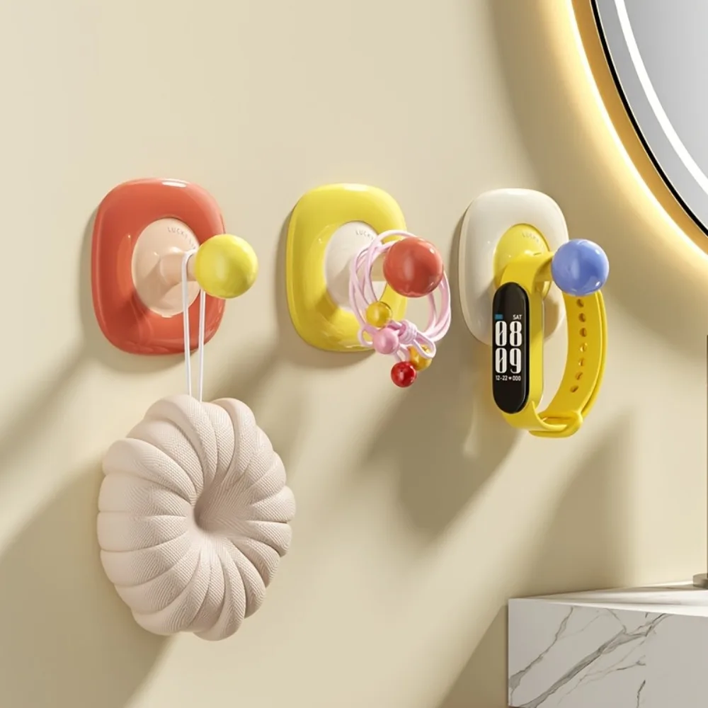 4PCS Dopamine Flower Shaped No-Drill Wall Hooks Colorful Adhesive Hangers for Entryway Keys Towels Bathroom Organizer