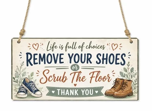 1x Shoes Off Scrub Floor Funny House Metal Hanging Sign/Plaque Gift cpt120 --Tin Sign