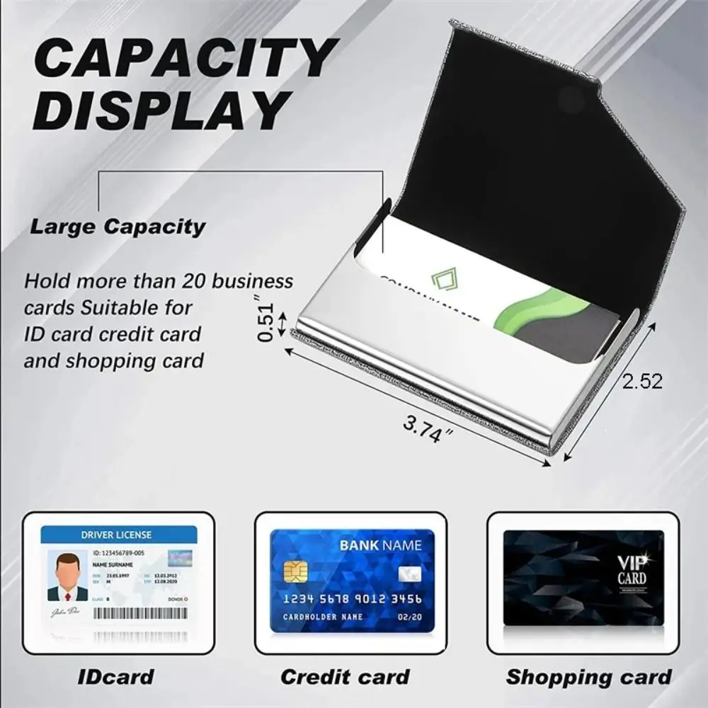 Porte-carte en acier inoxydable, créatif, en cuir PU, rangement de carte de visite magnétique, Durable, grande capacité, étui pour carte de visite, bureau