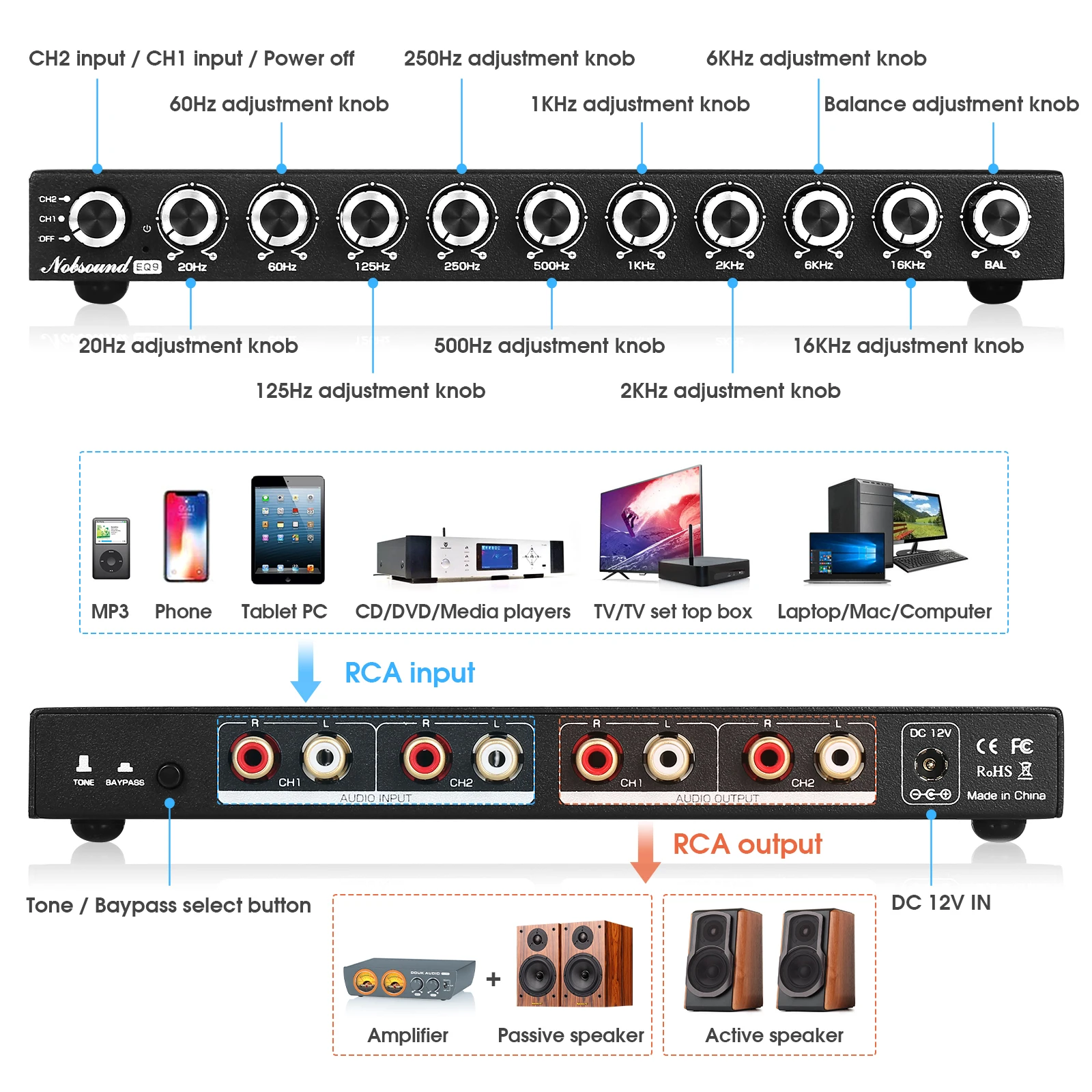Hifi eq9 9-Band Stereo EQ Vorverstärker Analog Vorverstärker Equalizer Audio-Prozessor für Zuhause/Auto – Detail 2