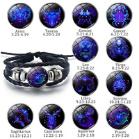 12 Zodiac Signs Constellation Charm Luminous Bracelet for Men Fashion Multilayer Weave Leather Bracelet & Bangle Jewelry Gifts