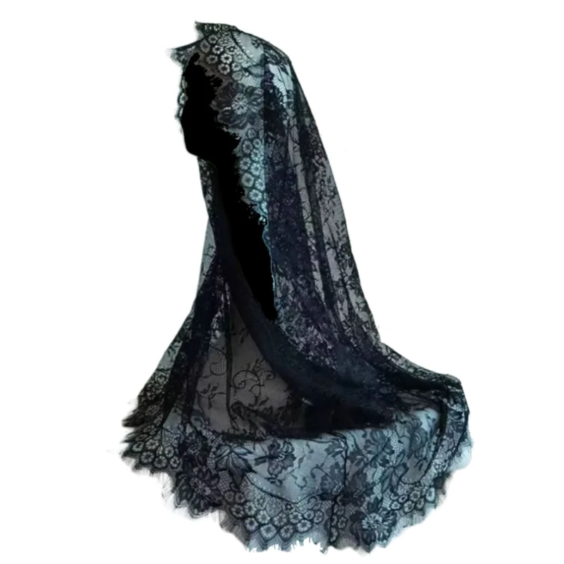 Brautschleier mit Spitzenrand, Halloween, Muslime, Länge, Applikationen, eleganter Schleier für Junggesellenabschiede – Detail 7