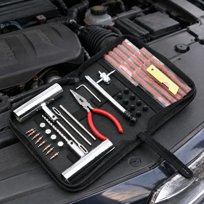 Comprehensive Auto & Bike Tire Repair Set with 24/46/62 Components, Featuring Plug Tools and Studding Accessories
