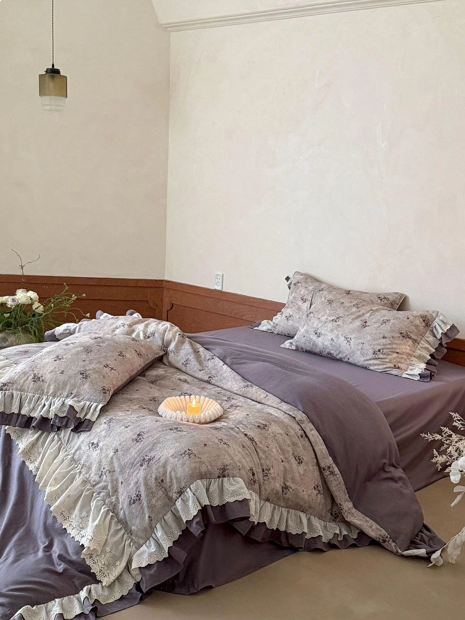French Retro Cotton Gauze Duvet Cover Only Soft Lace Midnight Purple Bedding