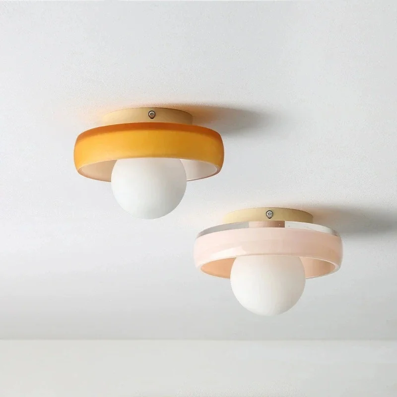 Candy Color Flush Mount Ceiling Light Frosted Glass Globe Lamp For Corridor Balcony Bedroom Entryway Home Interior Decoration
