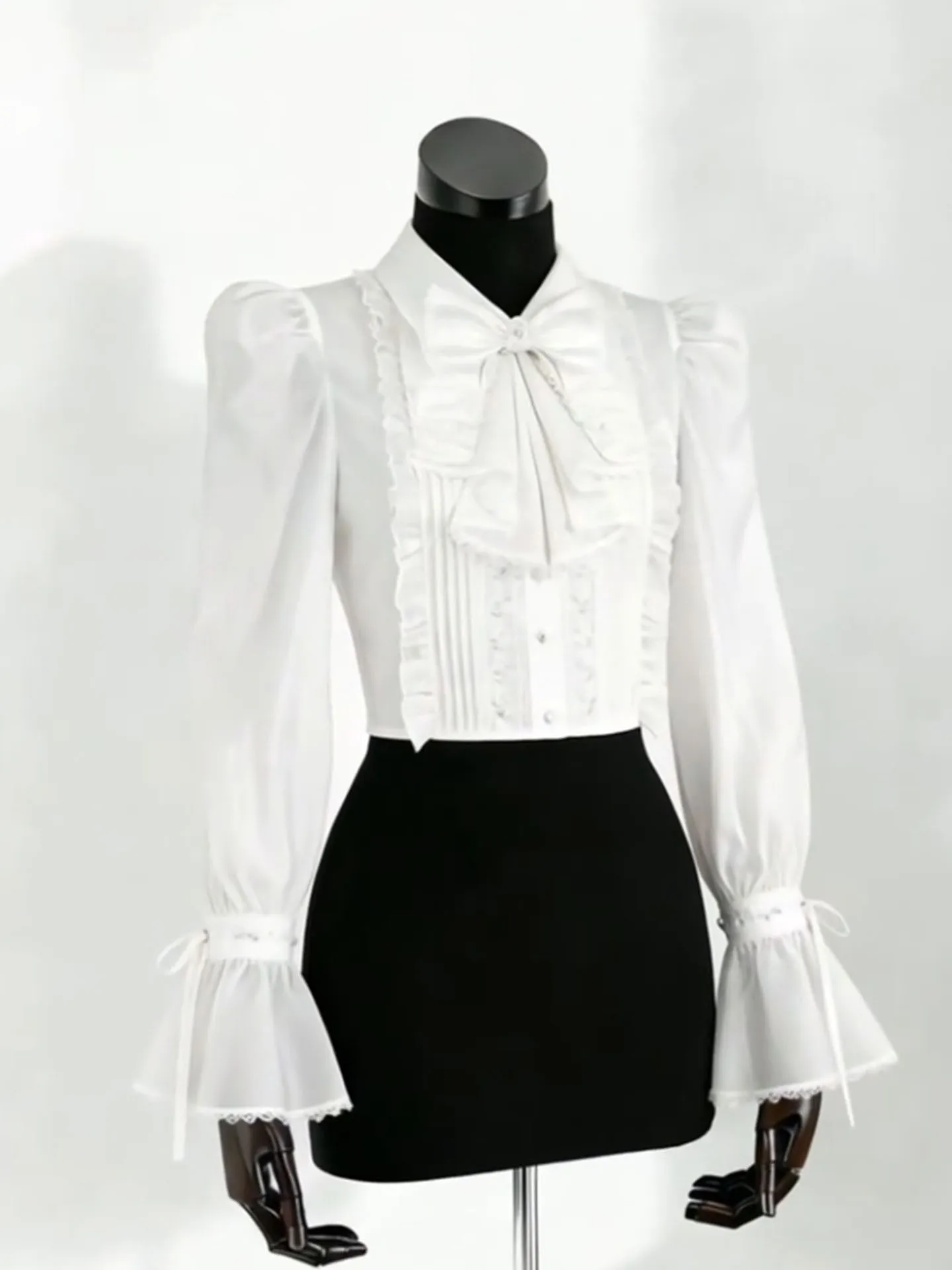 

Женская блузка Ele White, весна 2026, с завышенной талией, французский стиль, рукав-фонарик, премиум-качество