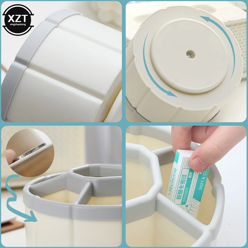 360 ° Pemegang Pena Putar Kapasitas Besar Kotak Penyimpanan Pensil Lucu Organizer Desktop Alat Tulis Kantor Sekolah