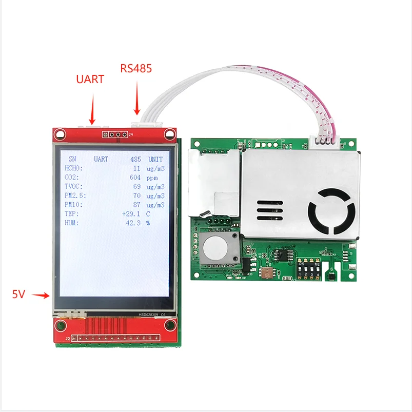 YYS CO2, PM2.5, PM10,CH2O, TVOC, Temperature, Humidity Sensor Module  7IN1 Environment Detection UART RS485 Output M701