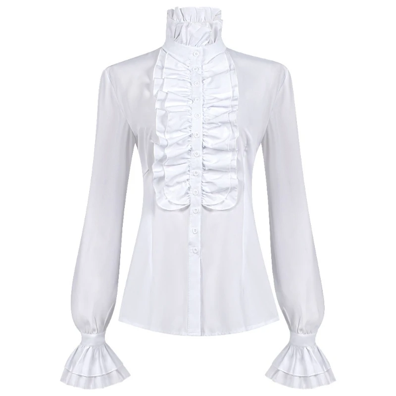 قميص مكشكش من القرون الوسطى لعام 2025 يورو-الولايات المتحدة الأمريكية للنساء ، بلوزة نسائية بيضاء مكشكشة على الطراز القوطي الفيكتوري للهالوين #2