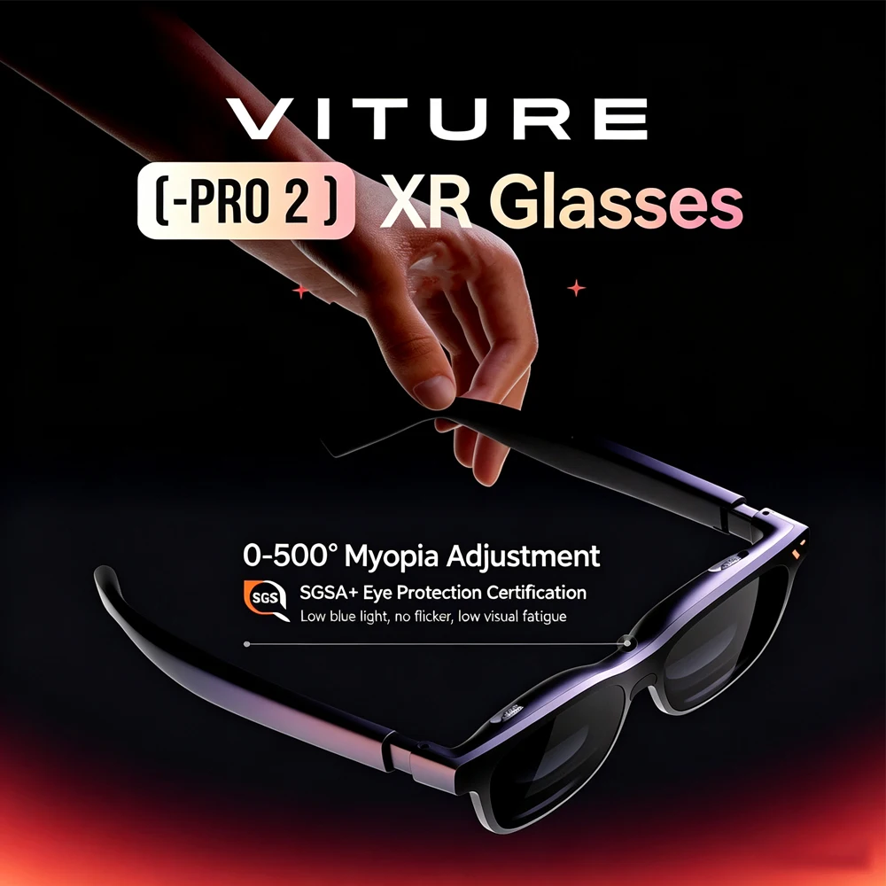 Очки Viture Pro 2 XR, 1600 нит, 50 FOV, 0,55-дюймовый микро-OLED экран, AR-очки с регулировкой миопии от 0 до 500 градусов, подходят для межзрачкового расстояния 57 мм-71 мм.