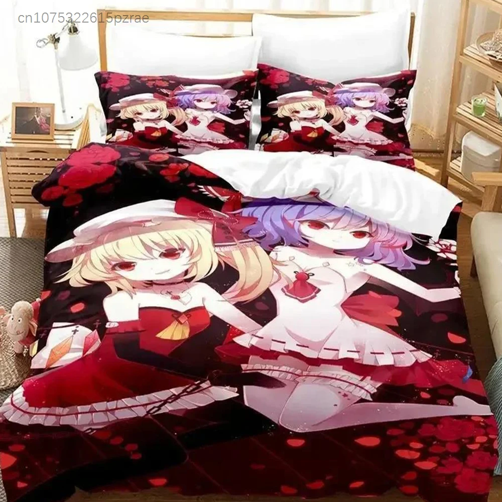 3D Touhou Project Remilia Scarlet Bedding Set Cartoon Anime three-piece Set Adult Kid Bedroom Duvet Cover Sets 3D Kawaii Girls