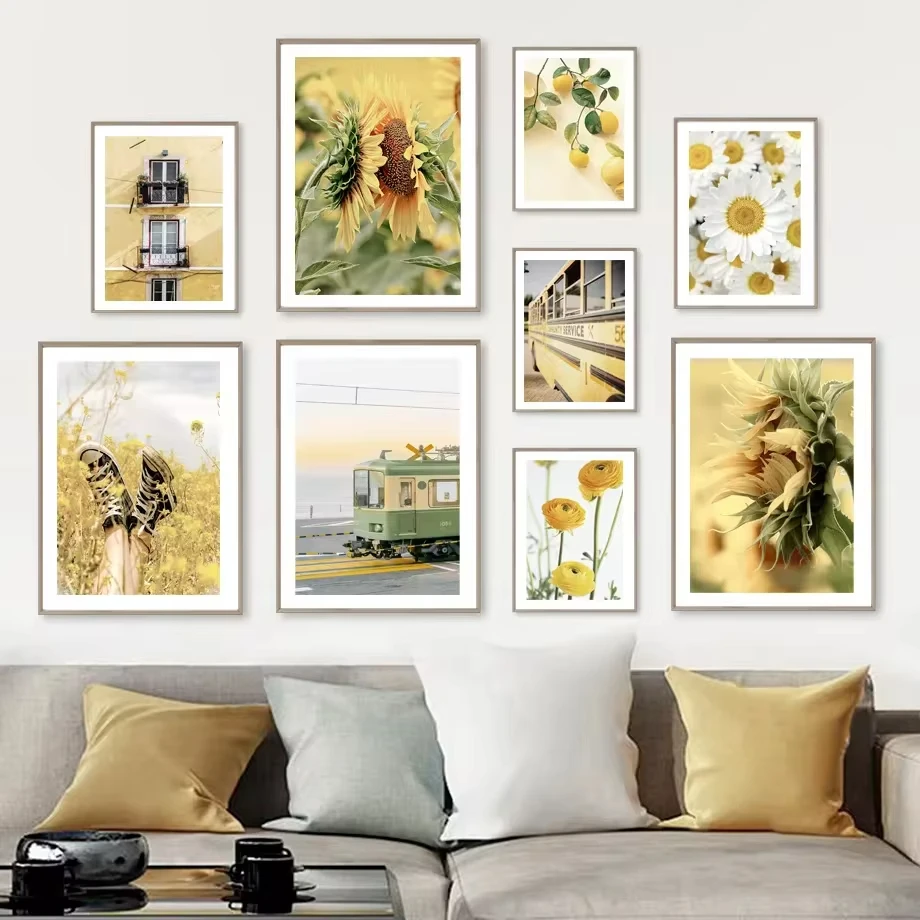 Train Orange Lemon Sunflower Springfield Wall Art Canvas Painting Nordic Posters and Prints Living Room Home Decoration Murals