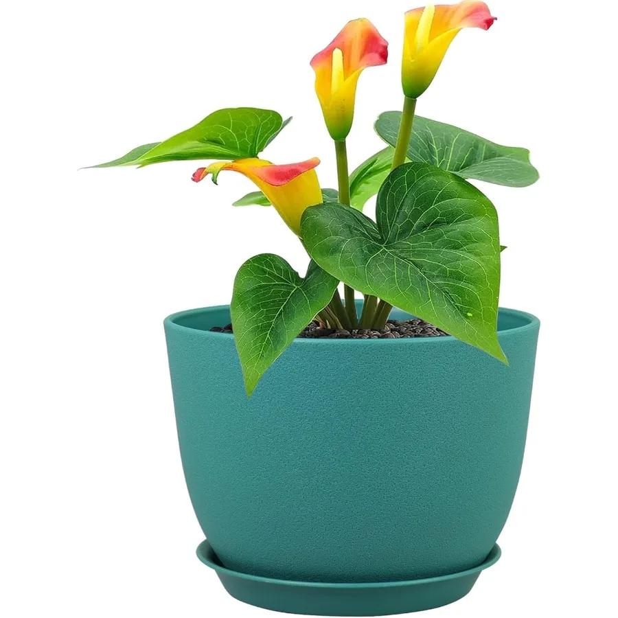 

Plant Pots 12 inch Plastic Planters with Drainage Holes and Saucers Large Flower Pots for Indoor Outdoor Plants Modern Drative