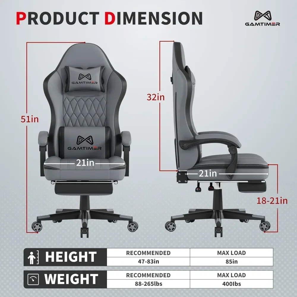 Gaming Chair with Footrest, Ergonomic Computer Chair, PU Breathable Material with Headrest and Lumbar Support