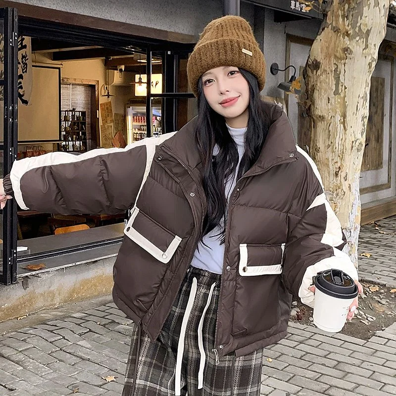 Winter New Korean Dhort Version Thicken Loose Women's Cotton Padded Outerwear Temperament Versatile Leisure Ladies PU Parka Coat