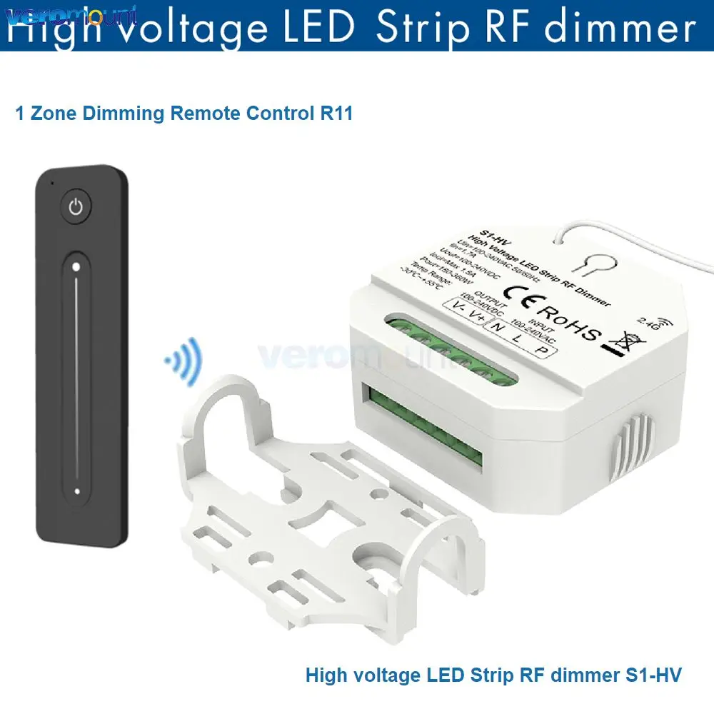 

Skydance S1-HV 1CH*1.5A AC 110 220V High Voltage LED Strip RF Dimmer With Push Swich Dimming Function 2.4G RF Remote Control R11