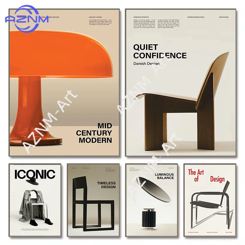 Minimalistische Bauhaus Ikonische Mid-Century Stühle Ausstellungsmöbel Poster Leinwandgemälde Wandkunst Bilder Heim- und Bürodekoration