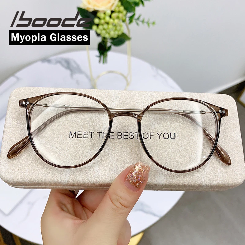 

iboode Vintage Oval Frame Women Men Blue Light Blocking Finished Myopia Glasses Nearsighted Eyewear Prescription Diopter 0 To -4