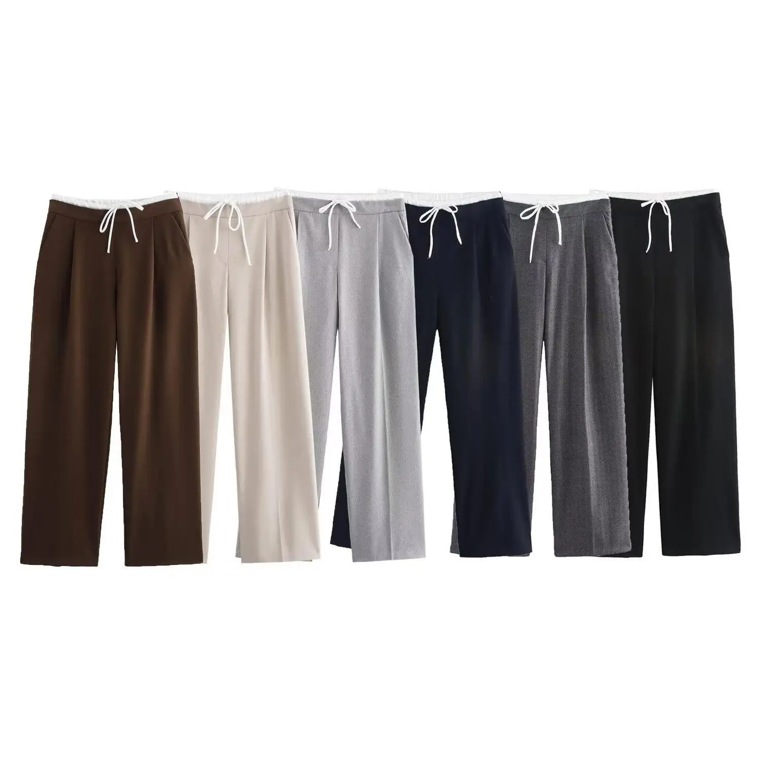 Casual Women's Clothing Autumn Style Double-layer Cross-border Wide Leg Multi Color Waist Pants for Women