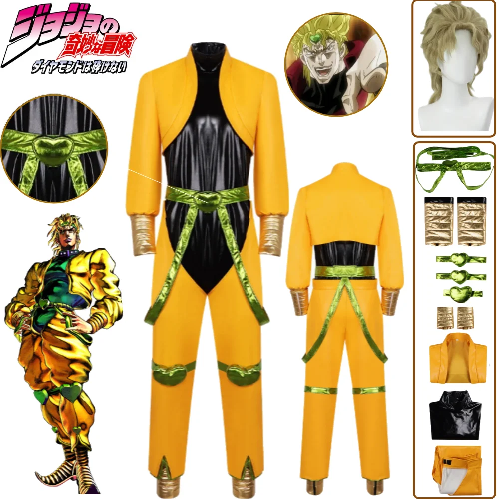 

Dio Brando Cosplay Costume JoJo's Bizarre Adventure Yellow Coat Belt Wristband Wig Headdress Outfit Set for Halloween Comic Con
