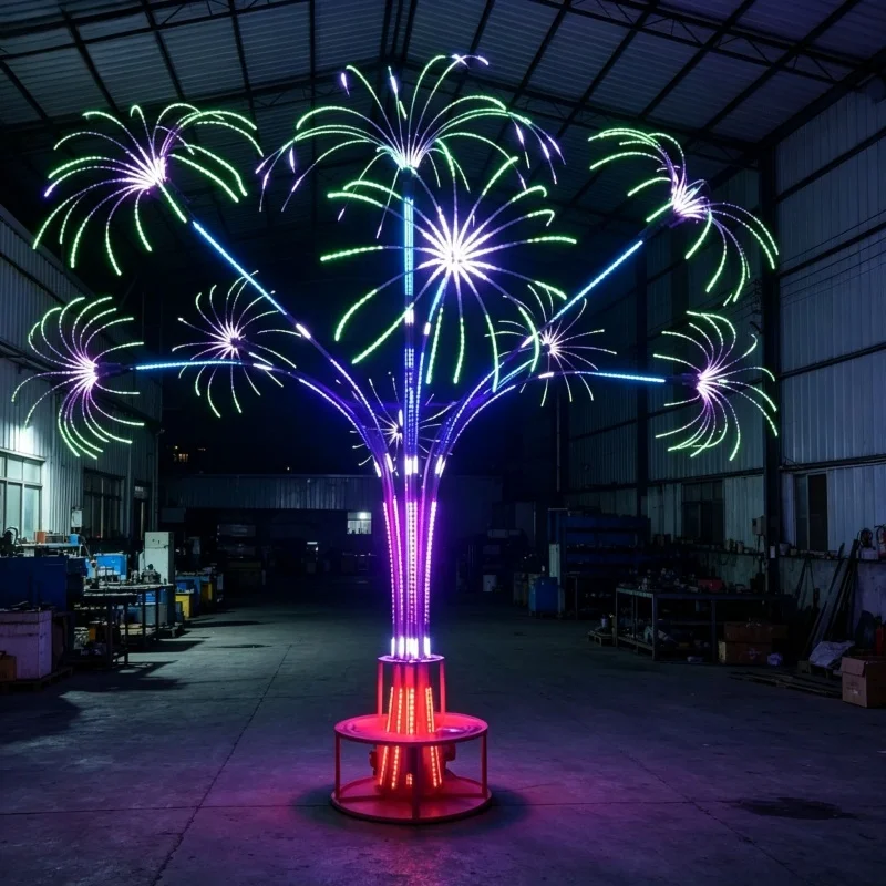 Custom Outdoor LED Firework Tree Light IP65 Waterproof Christmas Festival Commercial Decoration with RGB Colors Stainless Steel
