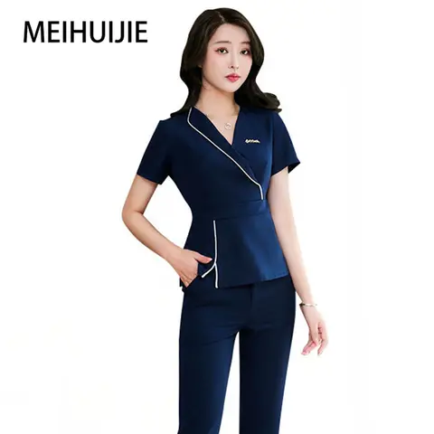 Hotel Etiquette Reception Waiter Work Clothes Spa Uniform Half Sleeves Sauna Foot Bath Uniform Beauty Salon Beautician Costume