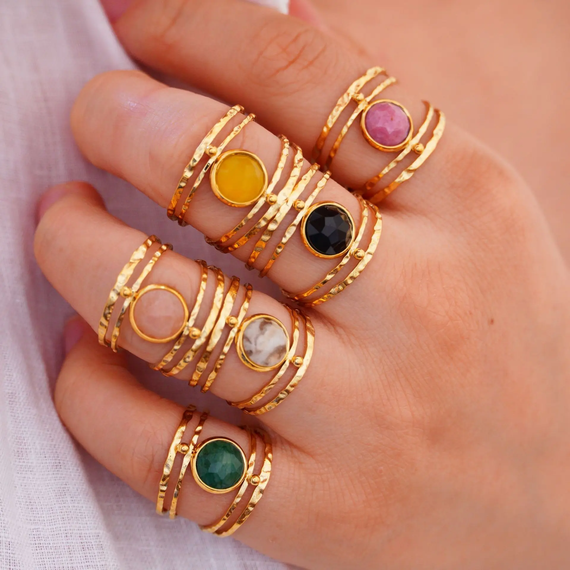 V. Простое красочное кольцо из натурального камня из нержавеющей стали, ретро кольцо с открытым ртом, изготовление ювелирных изделий, оптовая продажа