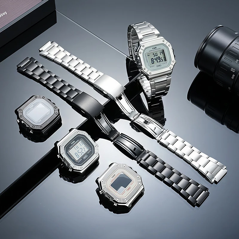 W218 Upgrade Steel Case Mod Kit For Casio small square 3224 W-218H W-218HC W-218HD Modified metal Case Strap Replace Accessories