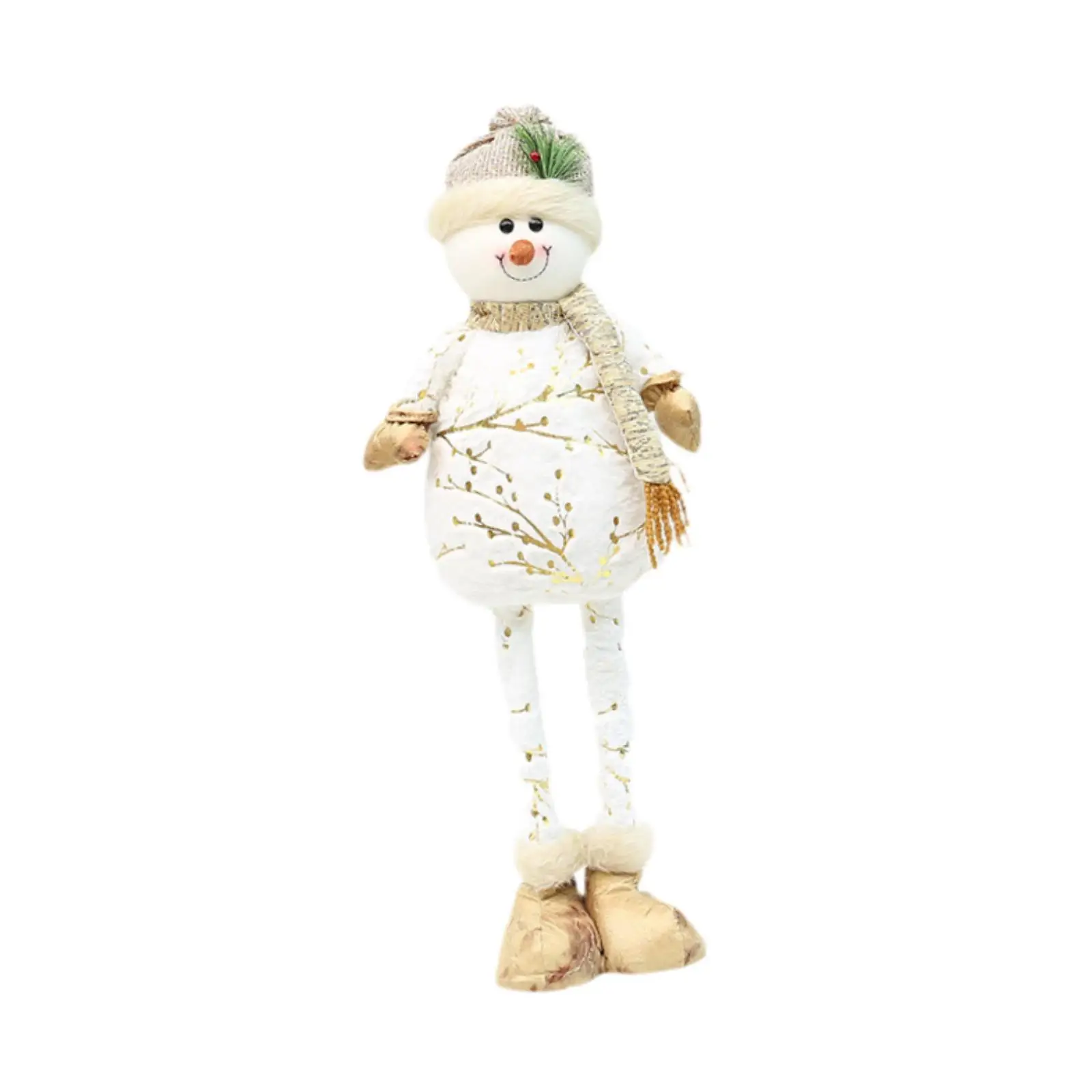Standing Snowman Xmas Ornament Telescopic Legs Christmas Snowman Doll Christmas Figurine for Fireplace Xmas Tree Outdoor Home