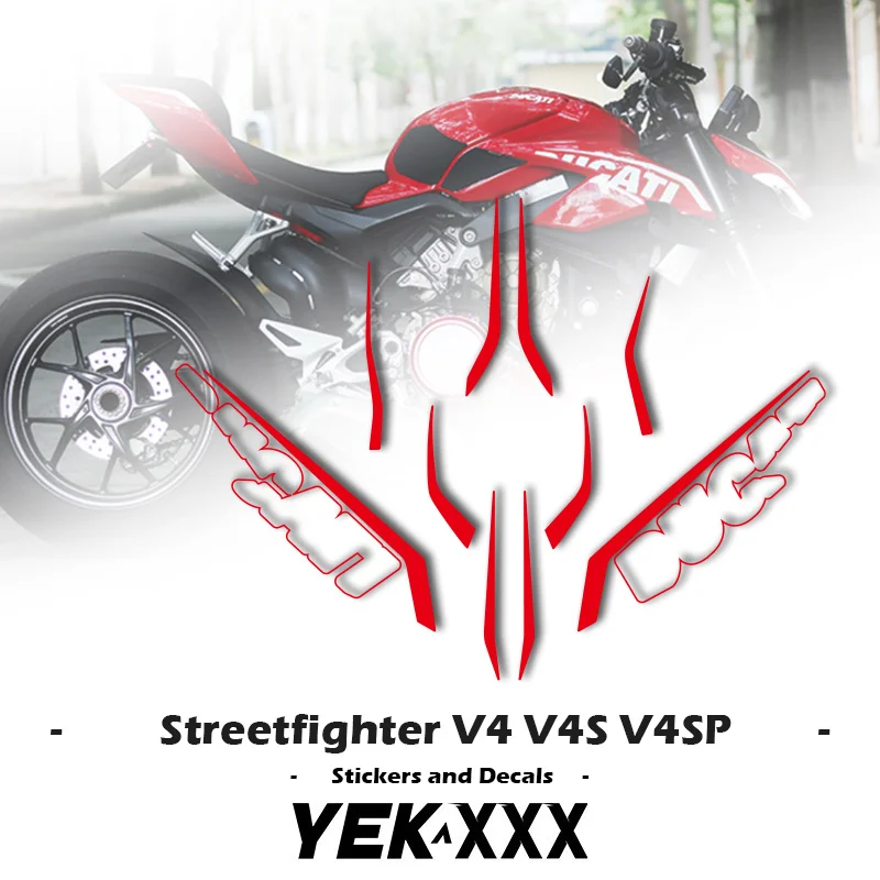 V4 V4S V4SP Fairing Shell Pull Flower Sticker Decal White Matt Gold Upper Fairing Decal For Ducati Streetfighter V4 V4S V4SP