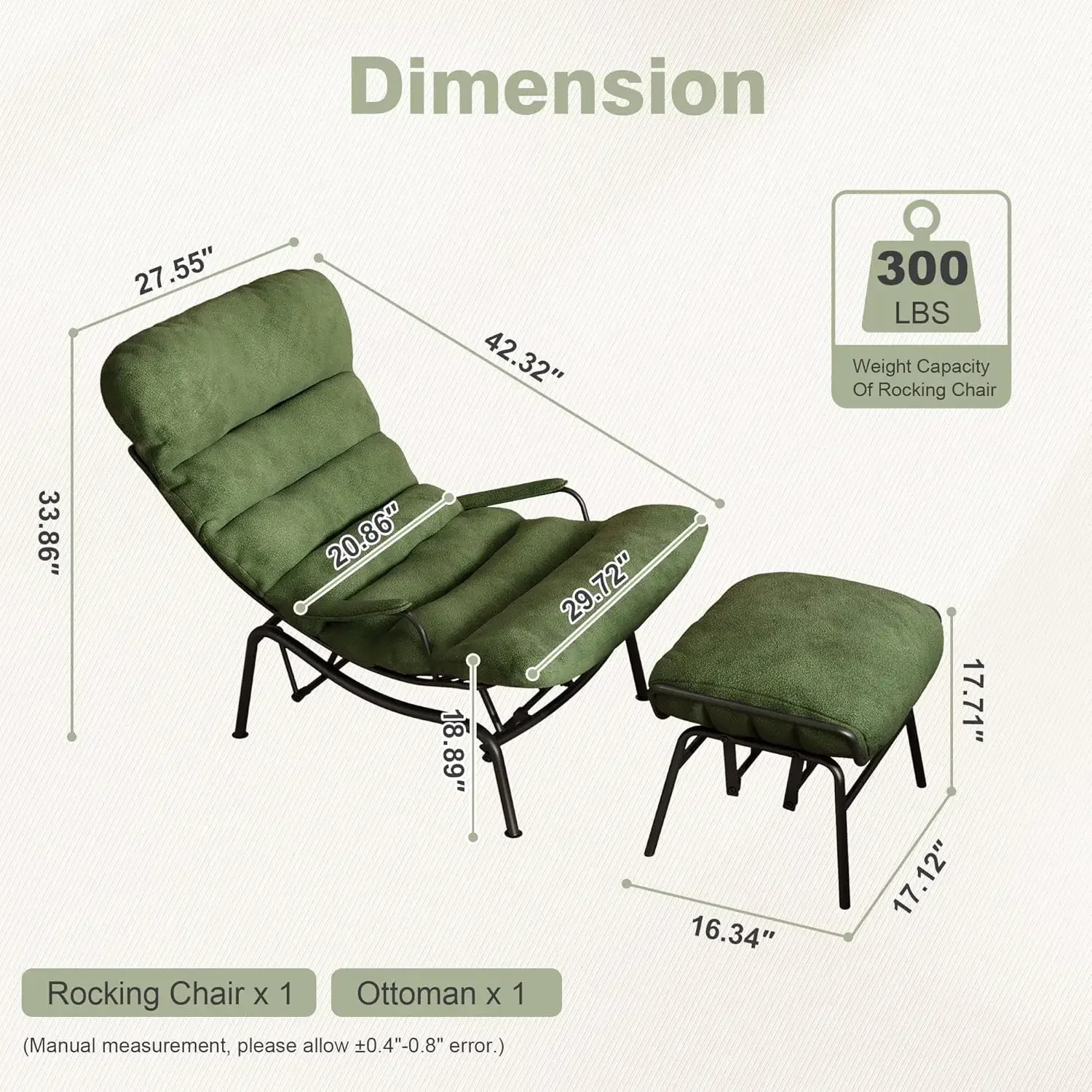 Rocking Chair with Ottoman, GliderRecliner with Footrest, Lazy Accent Armchair with Comfy Cushion for Living Room Bedroom Office