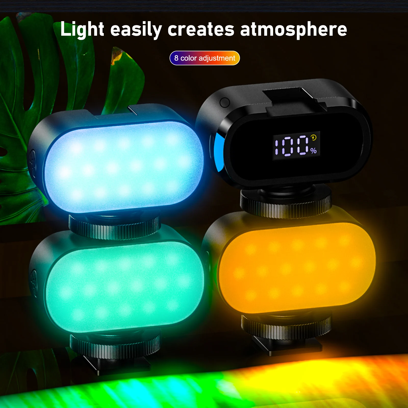 مصباح فيديو صغير RGB 8 ألوان LED محمول مع شحن من النوع C برغي 1/4 هدية محتوى التصوير الفوتوغرافي على YouTube Tk