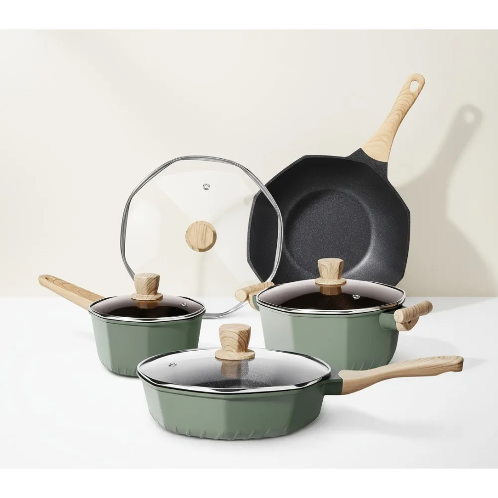 

8-Piece Non-Stick Cookware Set, Induction Compatible Pots & Pans with Glass Lids, PFOS/PFOA Free Kitchen Essentials