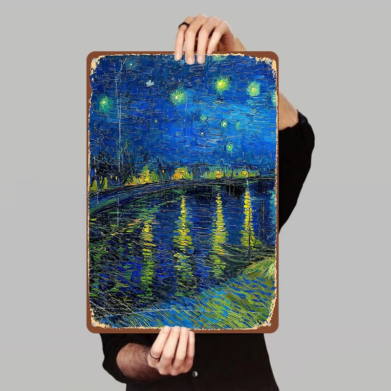 Van Gogh Starry Night Over The Rhone Metal Wall Art Painting Home Decorative Hanging