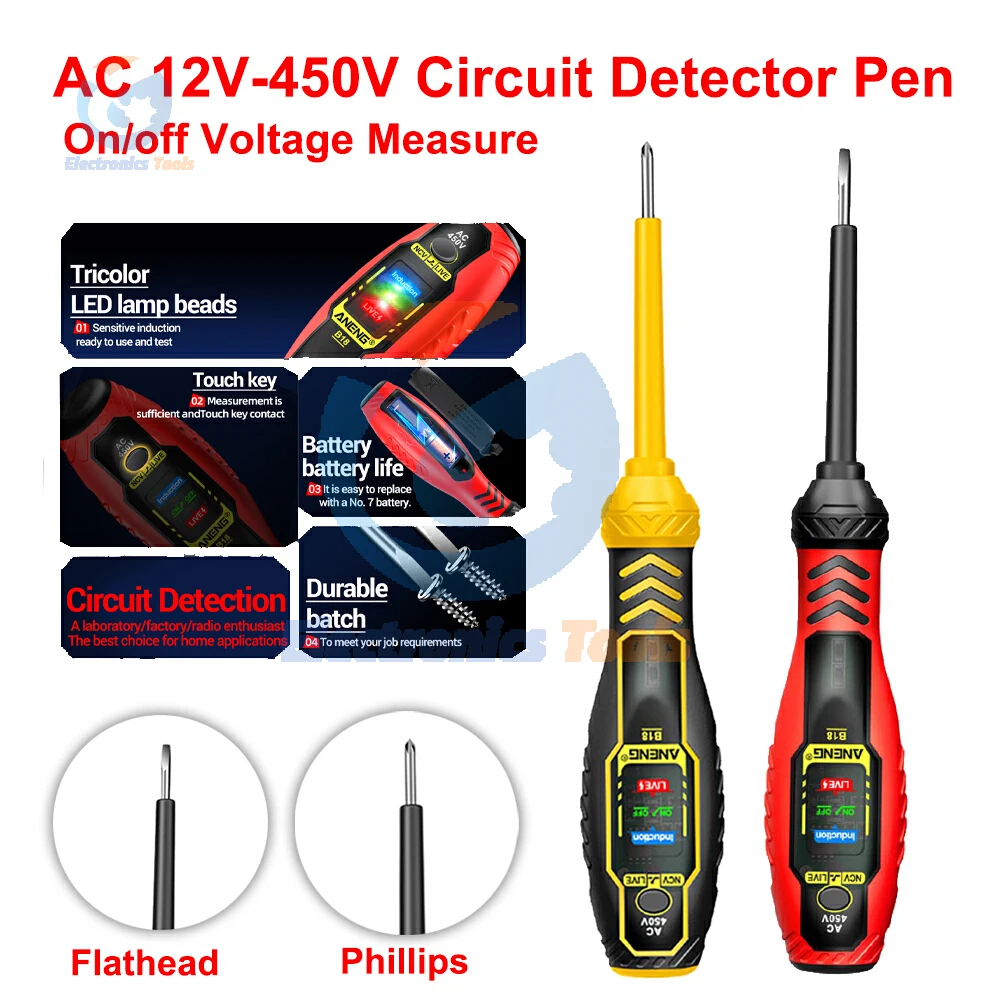 AC 12V-450V Circuit Detector Pen Voltmeter Intelligent NCV Induction Tester Pen On/Off Voltage Test Magnetic Screwdriver Head