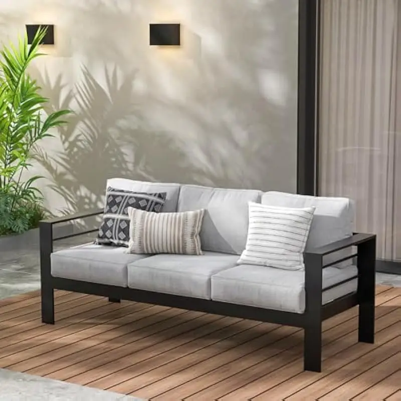 Outdoor 3-Person Patio Loveseat with Rust-Resistant Aluminum Frame, 5-Inch Olefin Seat Cushions, Ergonomic Support, Weatherproof