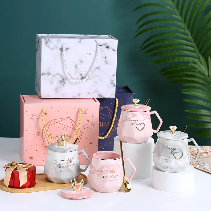

55 degree constant temperature cup gift box coffee cup set automatic heating marble patterned mug gift