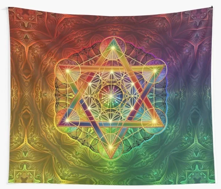 Cubo de Metatron com Merkabah e Flor da Vida Tapeçaria de Parede Capa Toalha de Praia Cobertor Piquenique Tapete de Yoga Decoração de Casa