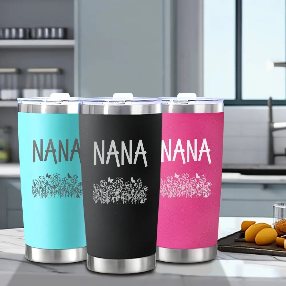 

1 шт. 20 унций Термокружка Nana Floral из нержавеющей стали для кофе, подарок для бабушки на День матери, на день рождения, изолированная дорожная кружка для горячих и холодных напитков