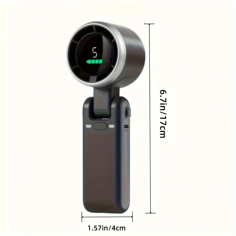 Portable 3-in-1 Turbo Handheld Fan, 5 High-Speed Settings, 3600mAh Power, Digital Screen, Foldable USB/Type-C Charge view 5