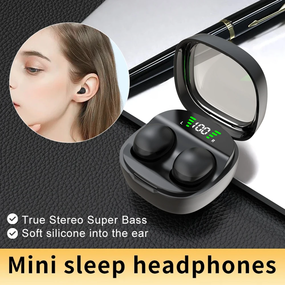 

Wireless Bluetooth Headphones In-Ear Invisible Sleep Earbuds With Mic Noise Cancelling Earphones Waterproof HIFI Music Headset