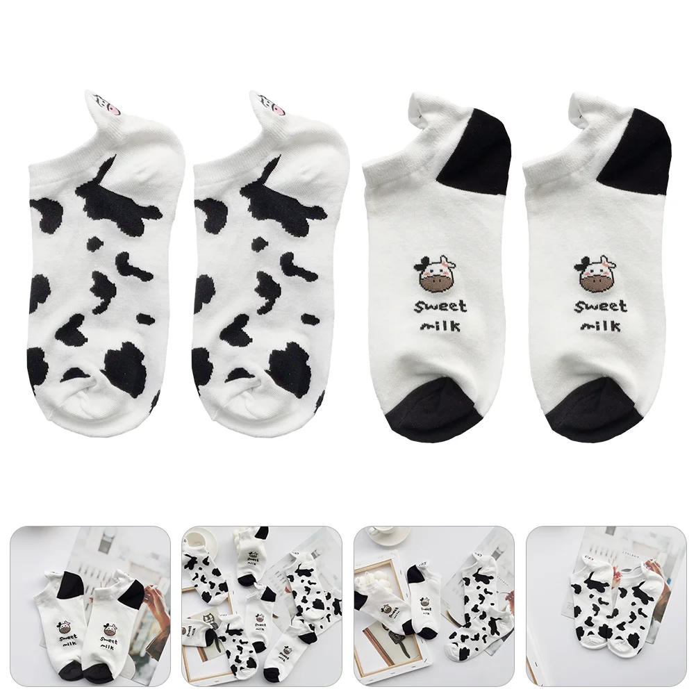 Running Athletic Cushioned Socks Cow Printing Summer Short Low-cut Girls Winter