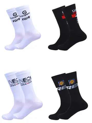 White UAE Cycling Socks FDJ TEAM Lightweight Large Mesh Design MTB Bicycle Sock Unisex Adult Compression Non Slip Runing Socks