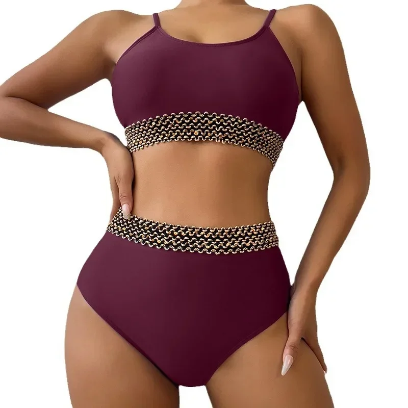 Women's New Split Solid Color Sexy Backless High Waist Bikini