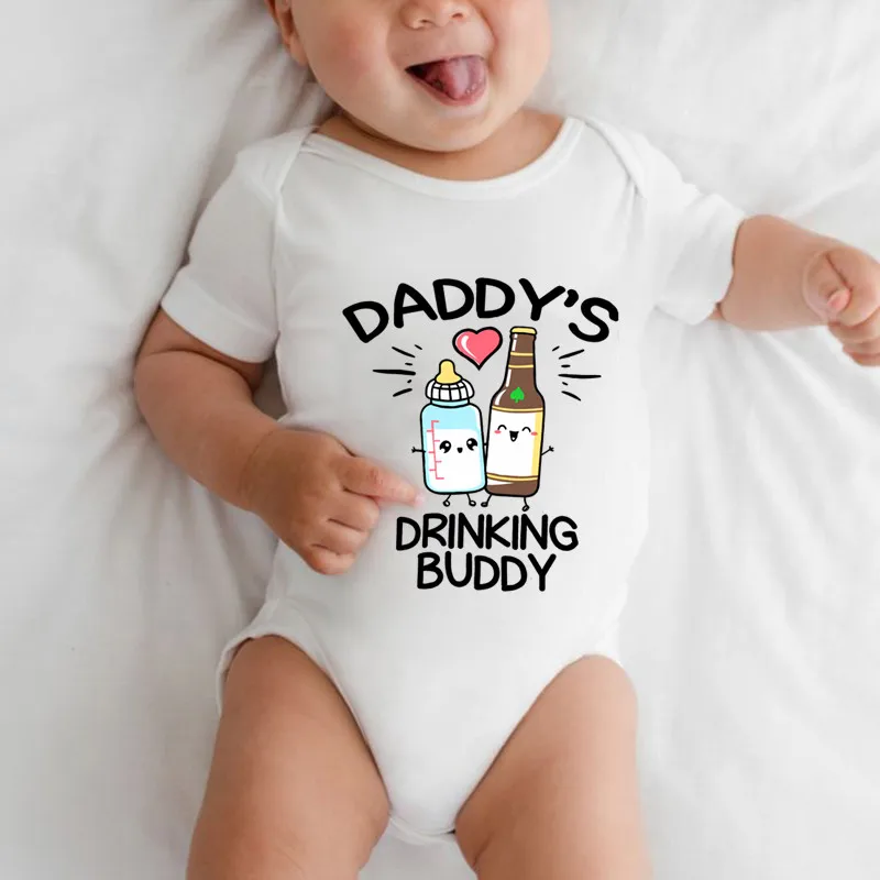 Picture 3: Cute Daddy's Drinking Buddy Baby Bodysuit Cotton Short Sleeve Newborn Boys Girls Romper Jumpsuit