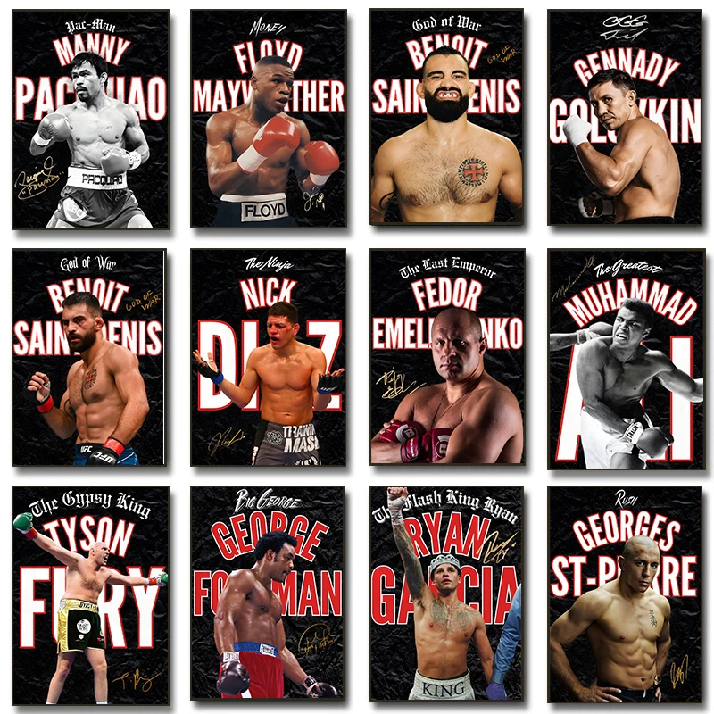 Famous Boxing Champion Posters Motivational Boxing Legends Prints Canvas Painting Wall Art Pictures Home Gym Boy's Bedroom Decor