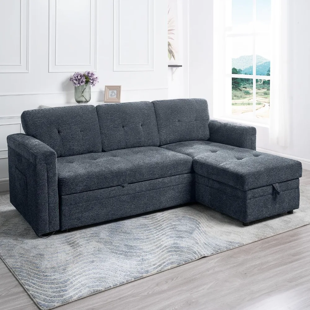 L-Shaped Sectional Sleeper Sofa with USB Ports - Convertible Pull-Out Bed, Ample Storage, Timeless Design, Durable Construction