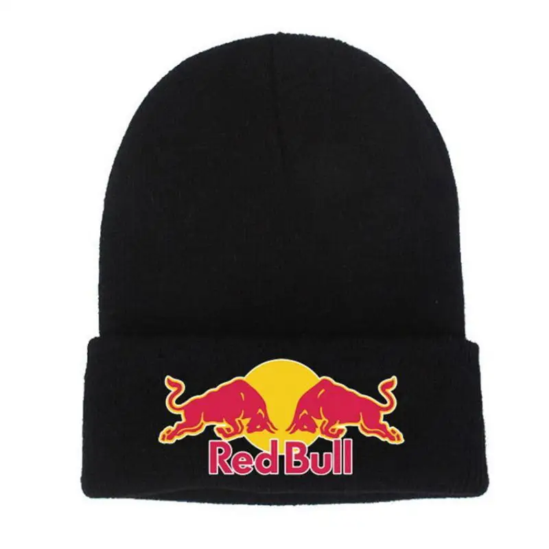 Red Bull Strickmütze, weich und warm, für Damen und Herren, Herbst und Winter, warme Freizeitmütze, gehäkelte bestickte Mütze