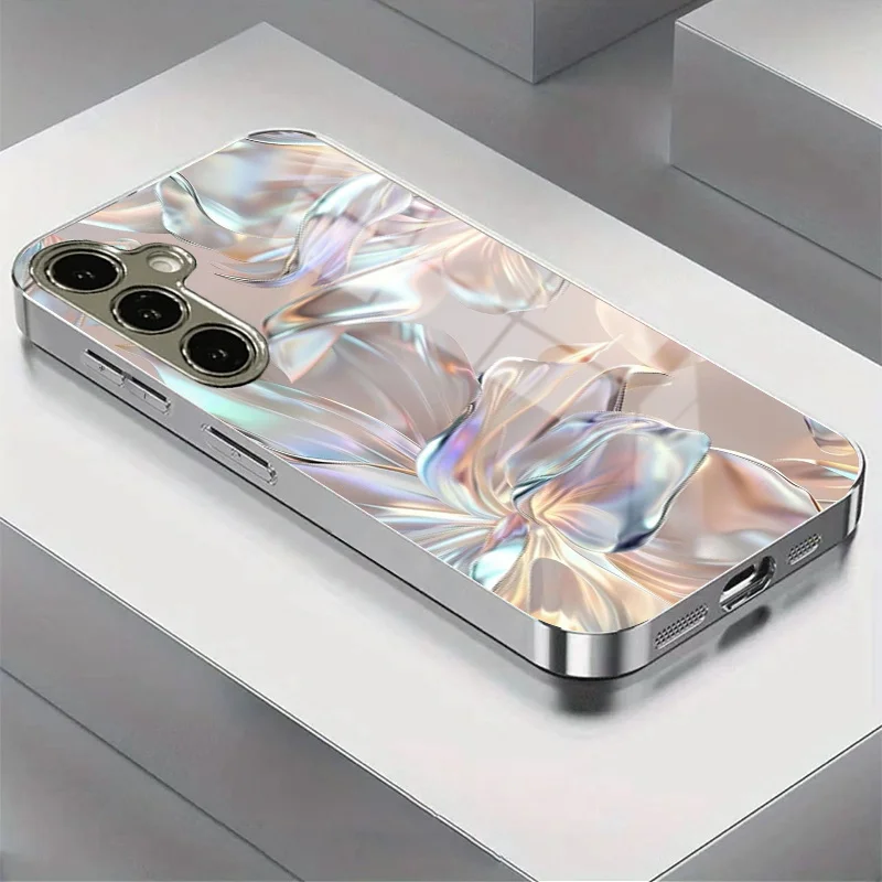 Radiant Floral Shadow Pattern Electroplated Glass Case Compatible with Samsung Galaxy S26/25/24/23/22/21/ Series FE Ultra Cover